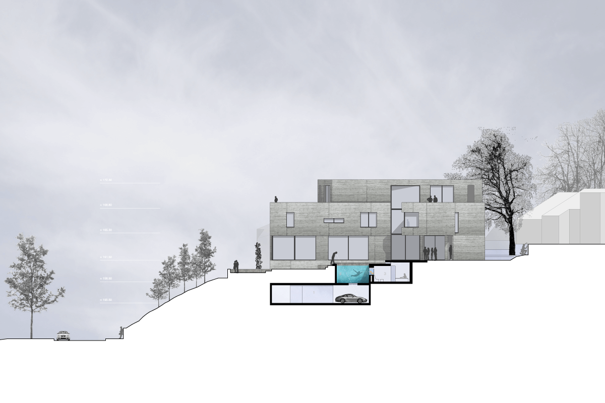 Mehrfachbeauftragung, Entwurf einer Villa am Hang in Durlach_5